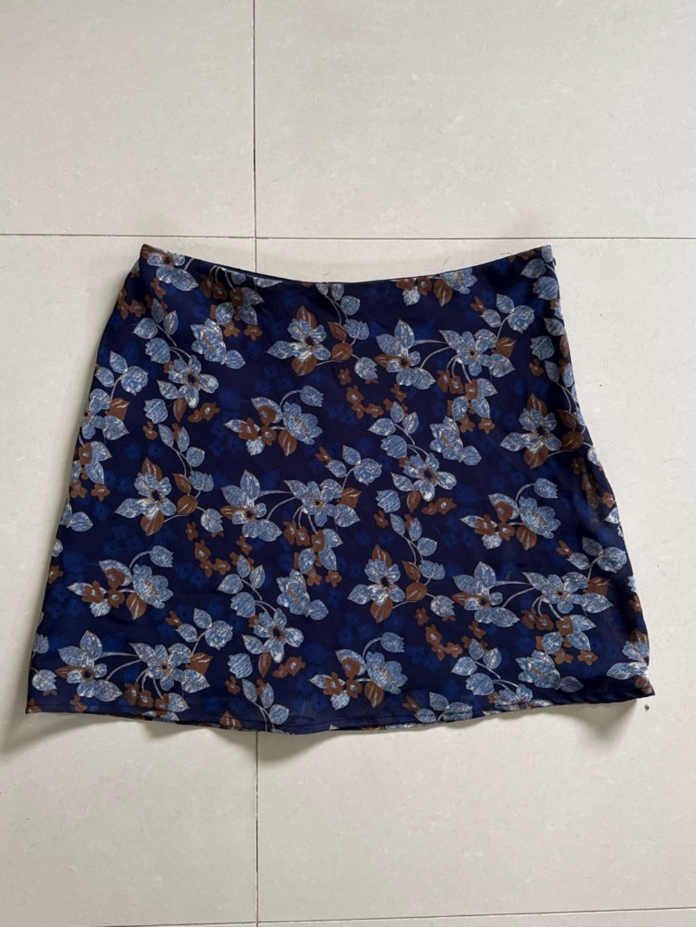 Vintage Rampage Navy Floral Mini Skirt with Brown and Light Blue Accents